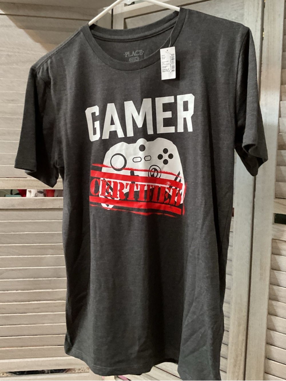 Place Charcoal Gray "Gamer Certified" Graphic Tee with White and Red Print- XXL